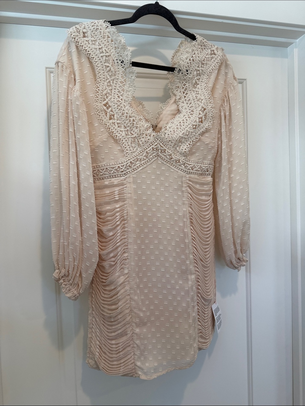 ASOS Cream Swiss-Dot Lace-Trim Long-Sleeve Mini Dress